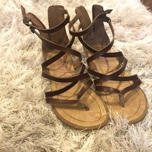 Brown Blowfish Sandals that Zip up the Ankle